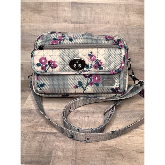 LUG Switch Convertible Crossbody Bag Plaid Floral Pearl/gray Quilted - Picture 1 of 16